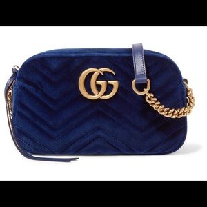 Gucci Royal Blue Matelassé Velvet Small GG Marmont Shoulder Bag